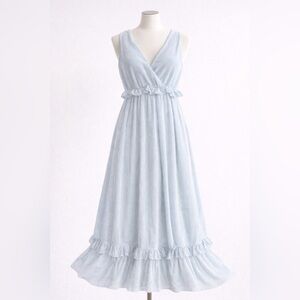 Caution to the Wind Anthropologie Blue Seersucker Ruffle Maxi Dress Sleeveless
S